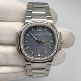 Patek Philippe Nautilus 7018/1A-010 'Ladies' Stainless Steel Mother Of Pearl Blue Dial Diamond Bezel