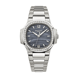 Patek Philippe Nautilus 7018/1A-010 'Ladies' Stainless Steel Mother Of Pearl Blue Dial Diamond Bezel