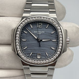 Patek Philippe Nautilus 7018/1A-010 'Ladies' Stainless Steel Mother Of Pearl Blue Dial Diamond Bezel