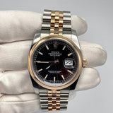Rolex Datejust 116201 Stainless Steel Rose Gold Black Dial