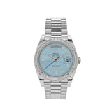 Rolex Day-Date 228396TBR Platinum Diamond Bezel Ice Blue Diamond Dial