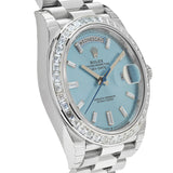 Rolex Day-Date 228396TBR Platinum Diamond Bezel Ice Blue Diamond Dial