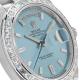 Rolex Day-Date 228396TBR Platinum Diamond Bezel Ice Blue Diamond Dial