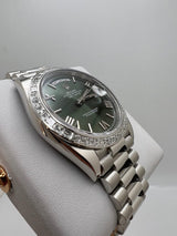 Rolex Day-Date 228396TBR Platinum Olive Green Dial Diamond Bezel