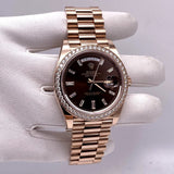 Rolex Day-Date 228345RBR Rose Gold Diamond Bezel Chocolate Dial
