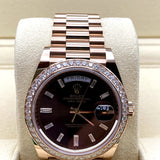 Rolex Day-Date 228345RBR Rose Gold Diamond Bezel Chocolate Dial