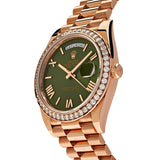 Rolex Day-Date 228345RBR Rose Gold Olive Green Dial Diamond Bezel