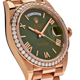 Rolex Day-Date 228345RBR Rose Gold Olive Green Dial Diamond Bezel