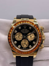 Rolex Daytona 116588SACO Yellow Gold Orange Sapphire Bezel Black Diamond Dial