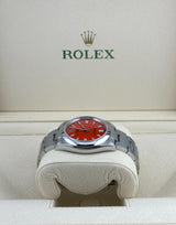 Rolex Oyster Perpetual 126000 Stainless Steel Coral Red Dial