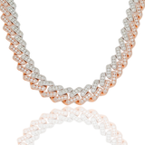 14k White & Rose Gold Diamond Cuban Link with Large Center Stones