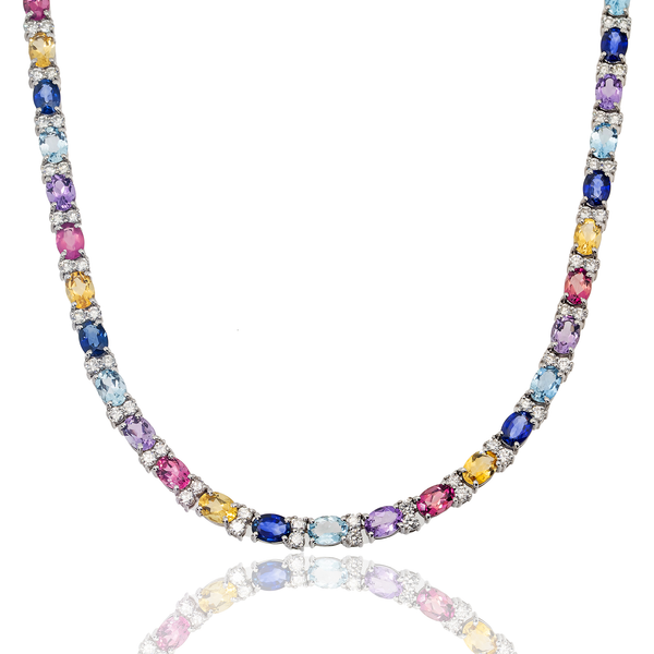 Colored Gem Diamond Tennis Necklace