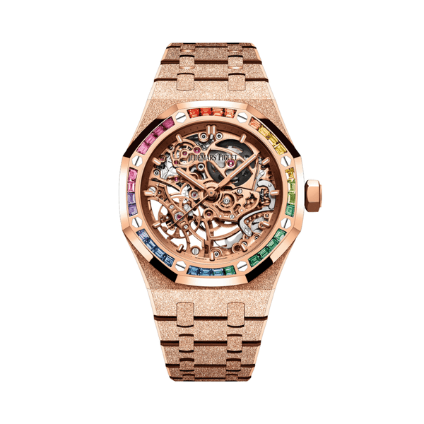 Audemars Piguet Royal Oak 15468OR.YG.1259OR.01 Openworked Frosted Rose Gold Rainbow Bezel