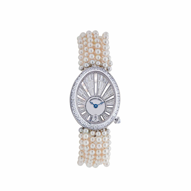 Breguet Reine de Naples 8939BB White Gold Baguette Diamonds Pearl Bracelet