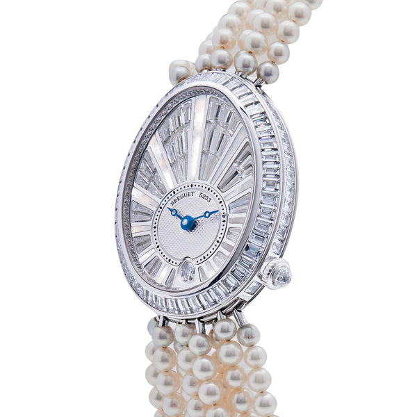 Breguet Reine de Naples 8939BB White Gold Baguette Diamonds Pearl Bracelet