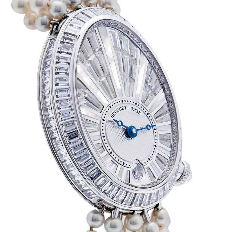 Breguet Reine de Naples 8939BB White Gold Baguette Diamonds Pearl Bracelet