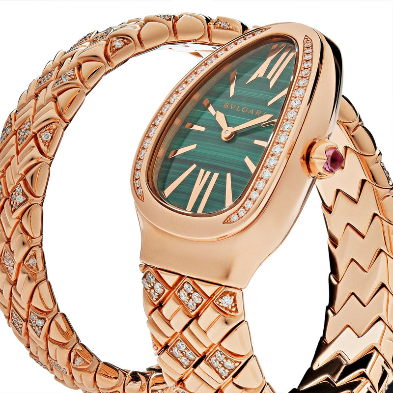 BVLGARI Serpenti Spiga Watch 103626 Rose Gold Malachite Dial Diamond