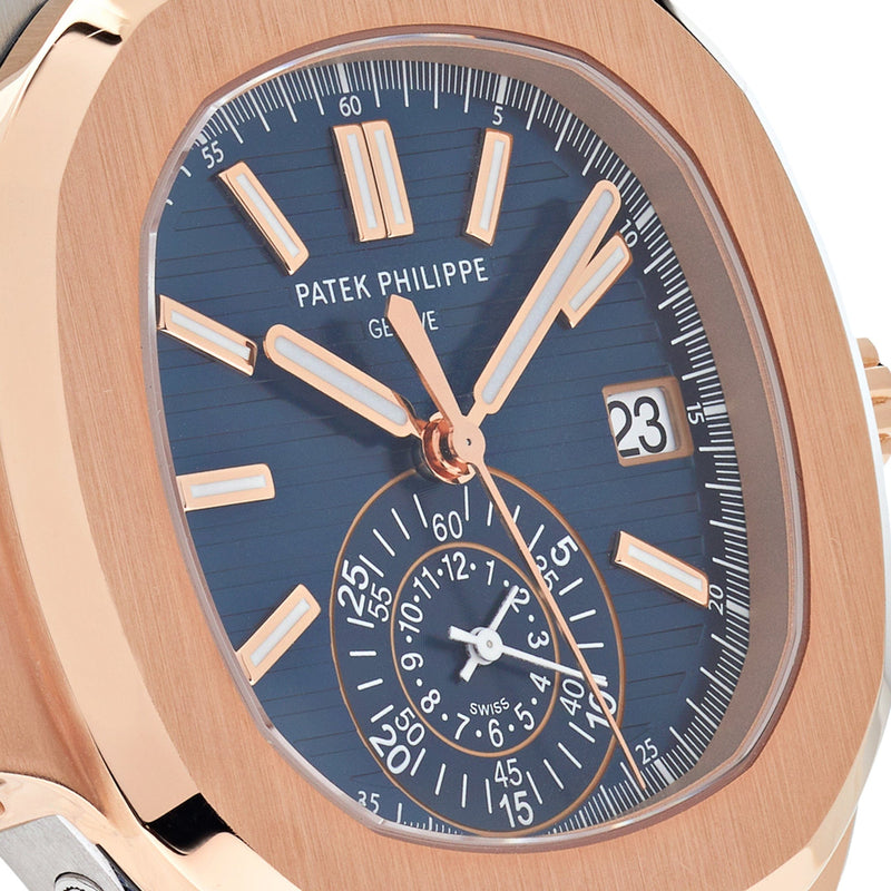 Patek Philippe Nautilus 5980/1AR-001 Chronograph Stainless Steel Rose Gold Blue Dial