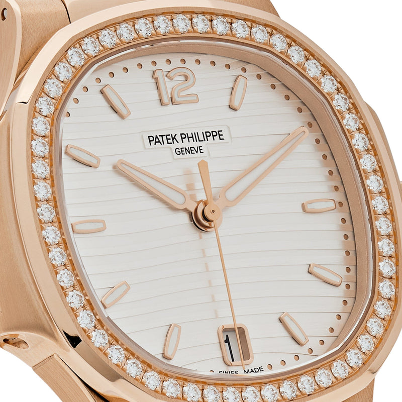 Patek Philippe Nautilus 7118/1200R-001 Ladies Automatic Rose Gold Silver Dial Diamond Bezel (2020)