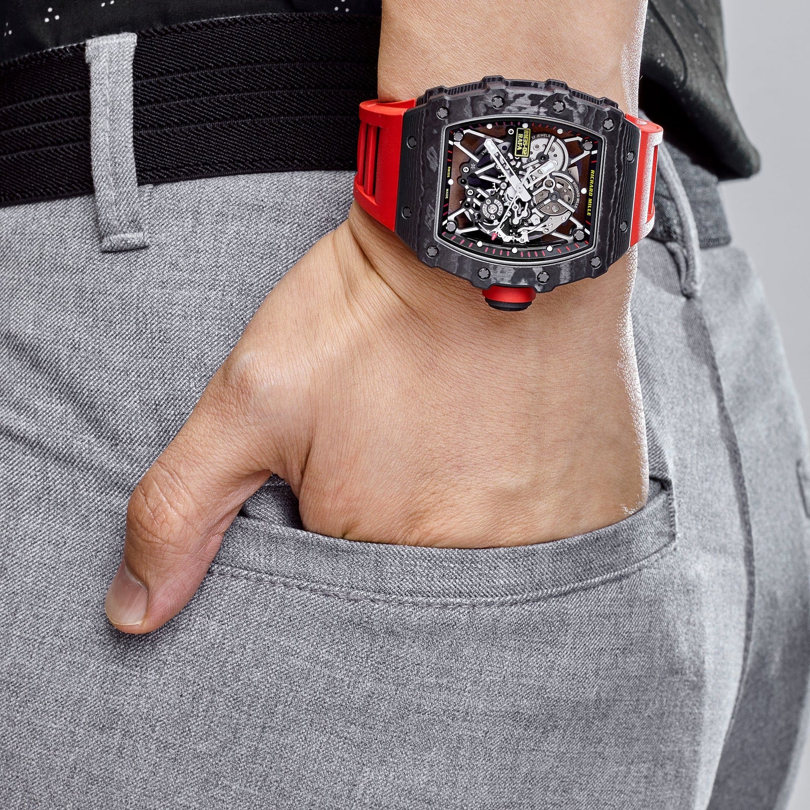 RICHARD MILLE レッドラバーベルト Richard Mille RM 35-02 Carbon TPT Red Strap – Mavani & Co