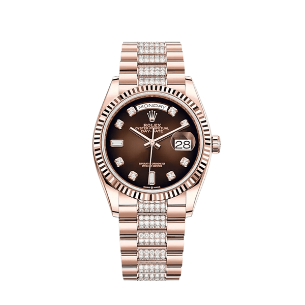 Rolex Day-Date 128235 Rose Gold Brown Diamond Dial