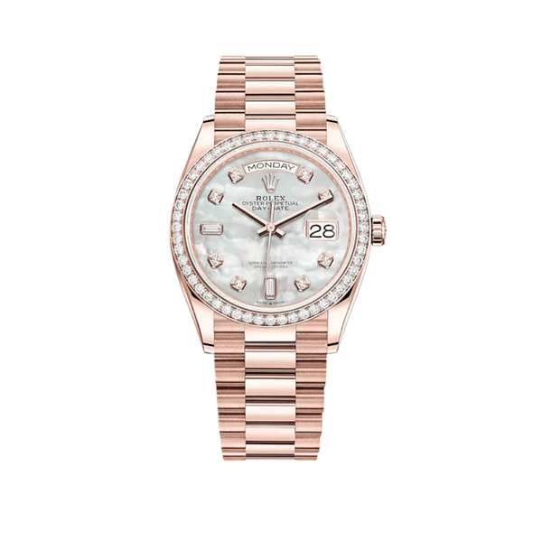 Rolex Day-Date 128345RBR Rose Gold Mother of Pearl Diamond Bezel