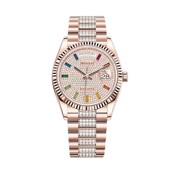Rolex Day-Date 128235 Rose Gold Diamond Paved Dial
