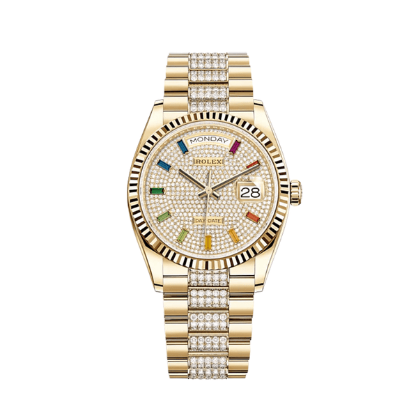 Rolex Day-Date 128238 Yellow Gold Diamond-Paved Rainbow Dial
