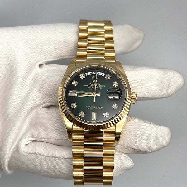 Rolex Day-Date 128238 Yellow Gold Green Diamond Dial