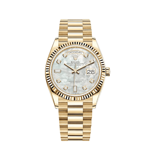 Rolex Day-Date 128238 Yellow Gold Mother of Pearl Diamond Dial