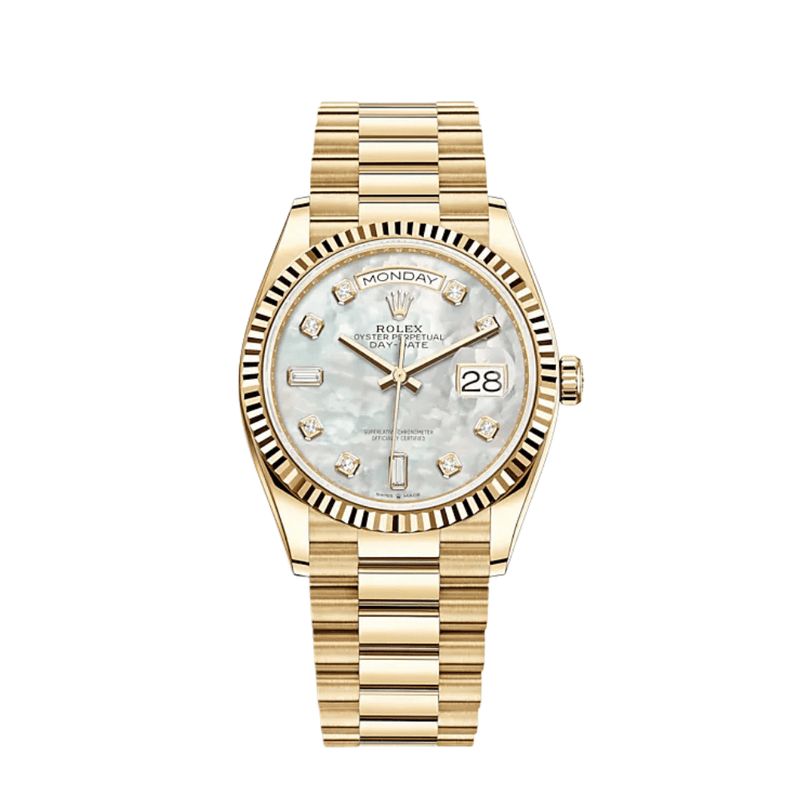 Rolex Day-Date 128238 Yellow Gold Mother of Pearl Diamond Dial