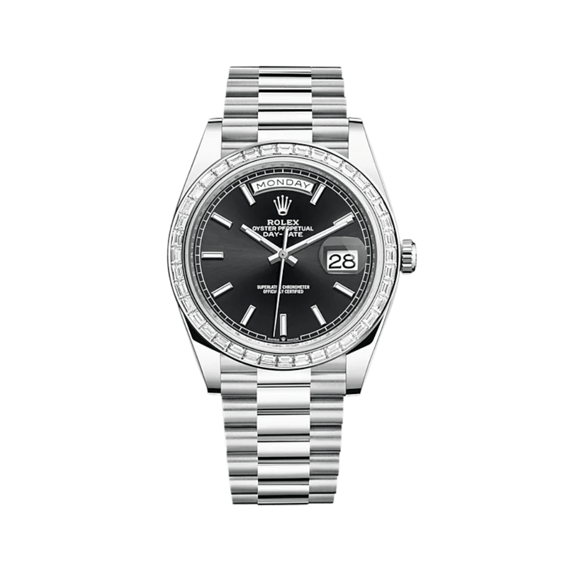 Rolex Day-Date 228396TBR Platinum Diamond Bezel Black Dial