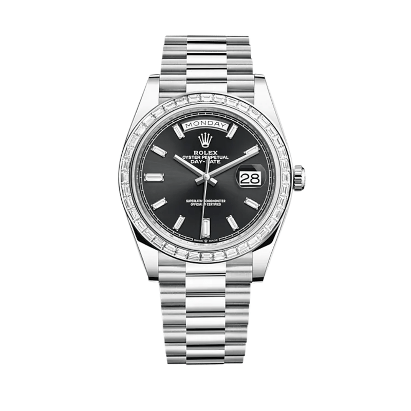 Rolex Day-Date 228396TBR Platinum Diamond Bezel Black Diamond Dial