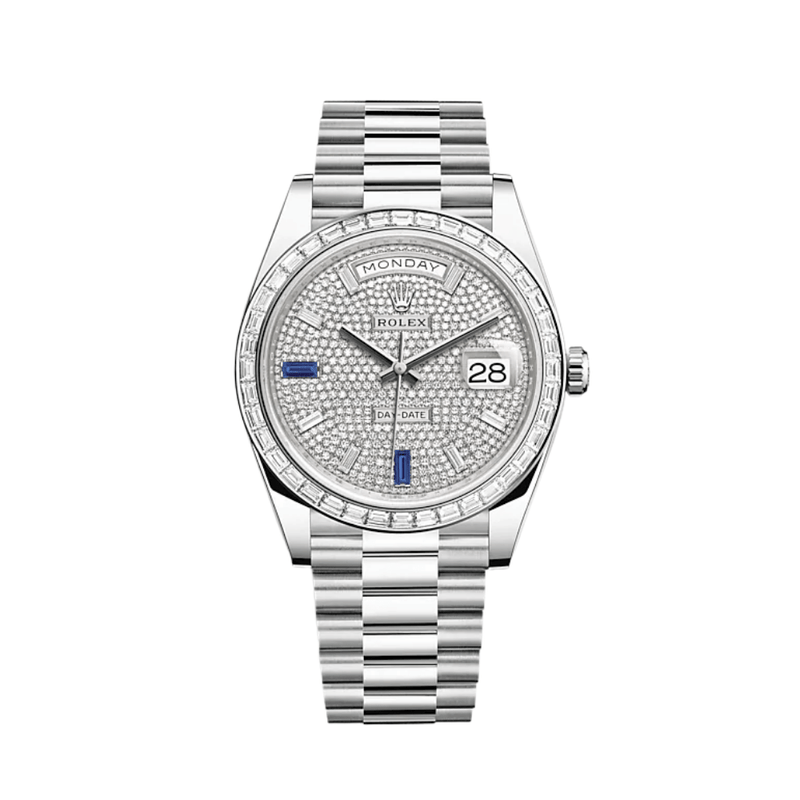 Rolex Day-Date 228396TBR Platinum Diamond Bezel Diamond-Paved Dial