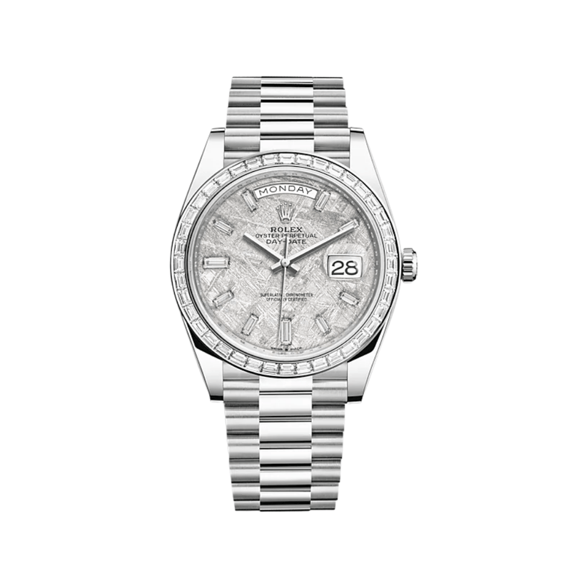 Rolex Day-Date 228396TBR Platinum Diamond Bezel Meteorite Diamond Dial