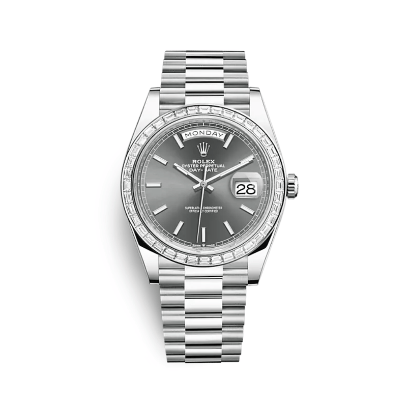 Rolex Day-Date 228396TBR Platinum Diamond Bezel Slate Dial