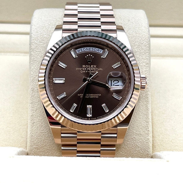 Rolex Day-Date 228235 Rose Gold Chocolate Diamond Dial