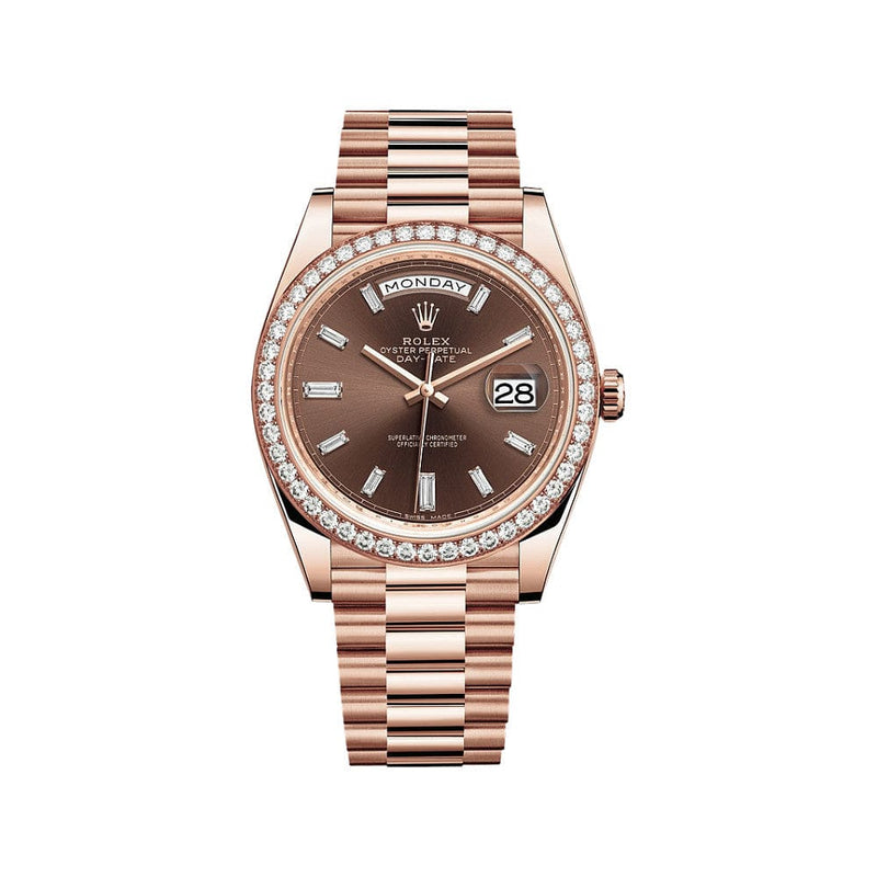 Rolex Day-Date 228345RBR Rose Gold Diamond Bezel Chocolate Dial