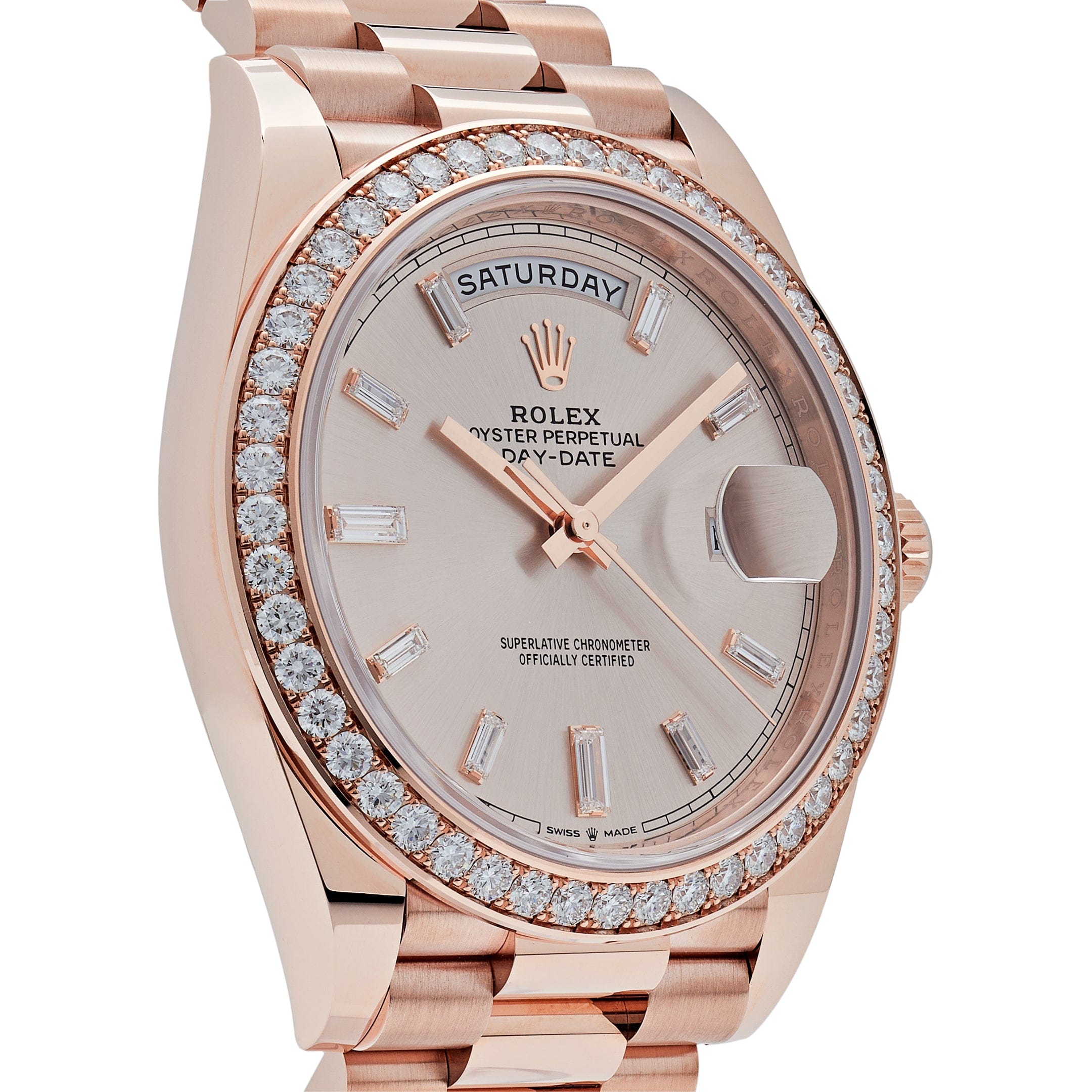 Rolex Day-Date 228345RBR Rose Gold Diamond Bezel Sundust Diamond Dial ...