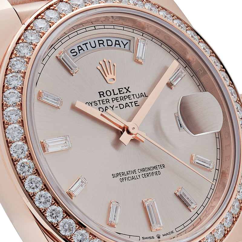Rolex Day-Date 228345RBR Rose Gold Diamond Bezel Sundust Diamond Dial