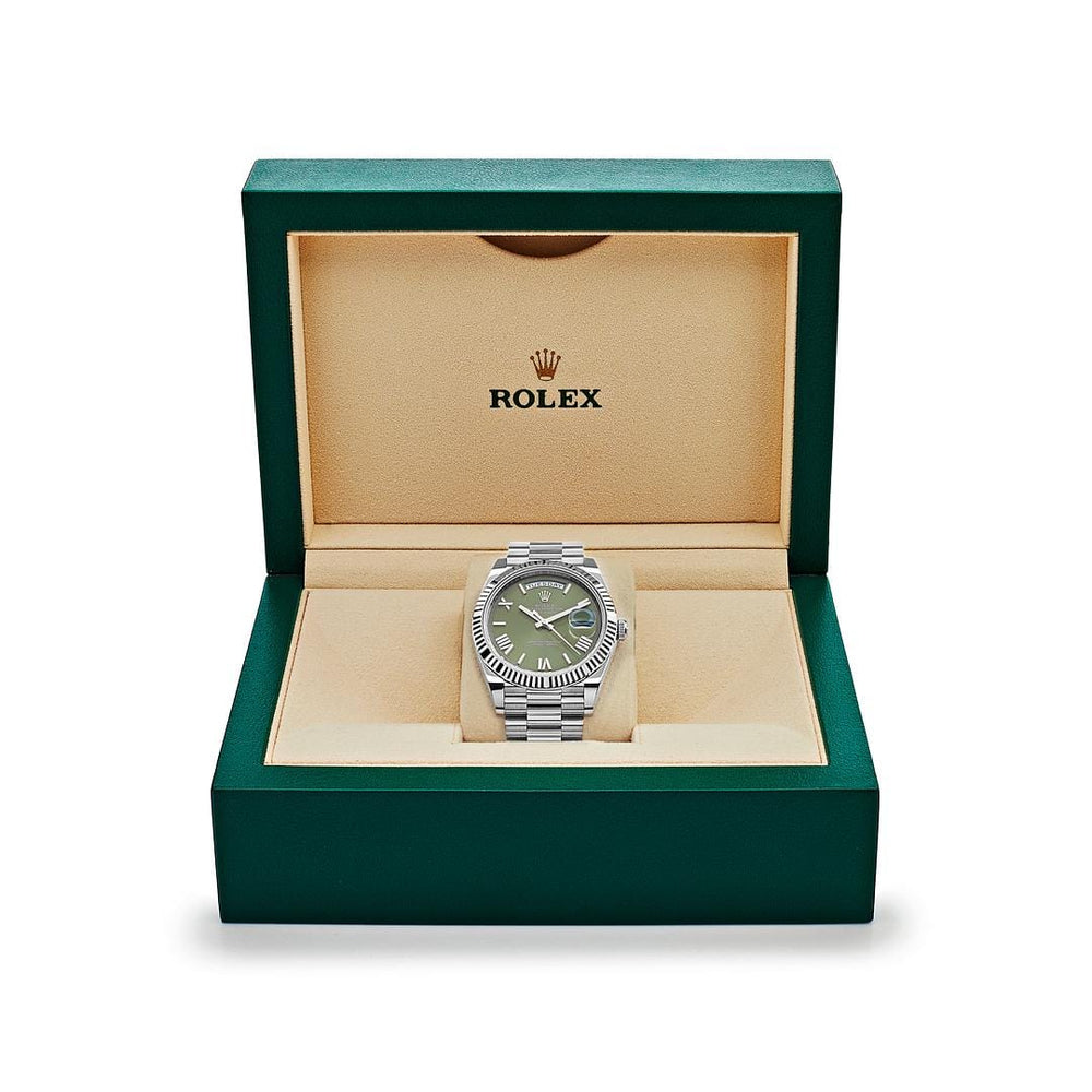 Rolex Day-Date 228239 White Gold Olive Dial (2022) – Mavani & Co