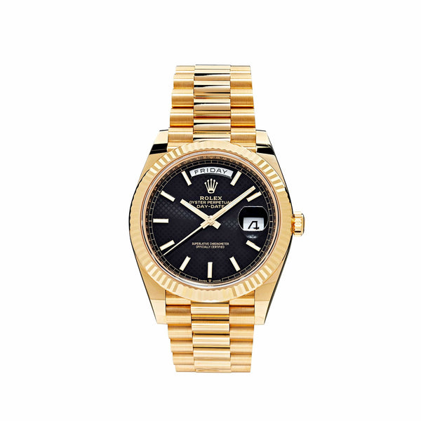 Rolex Day-Date 228238 Yellow Gold Black Diagonal Motif Dial