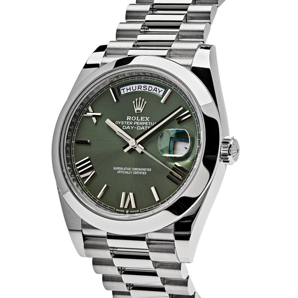 Rolex Day-Date 228206 Platinum President Olive Green Dial