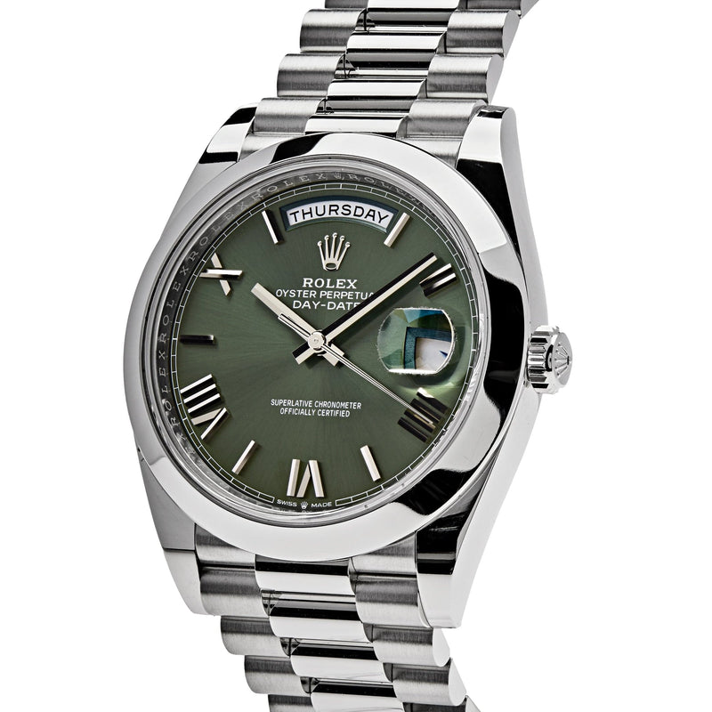 Rolex Day-Date 228206 Platinum President Olive Green Dial
