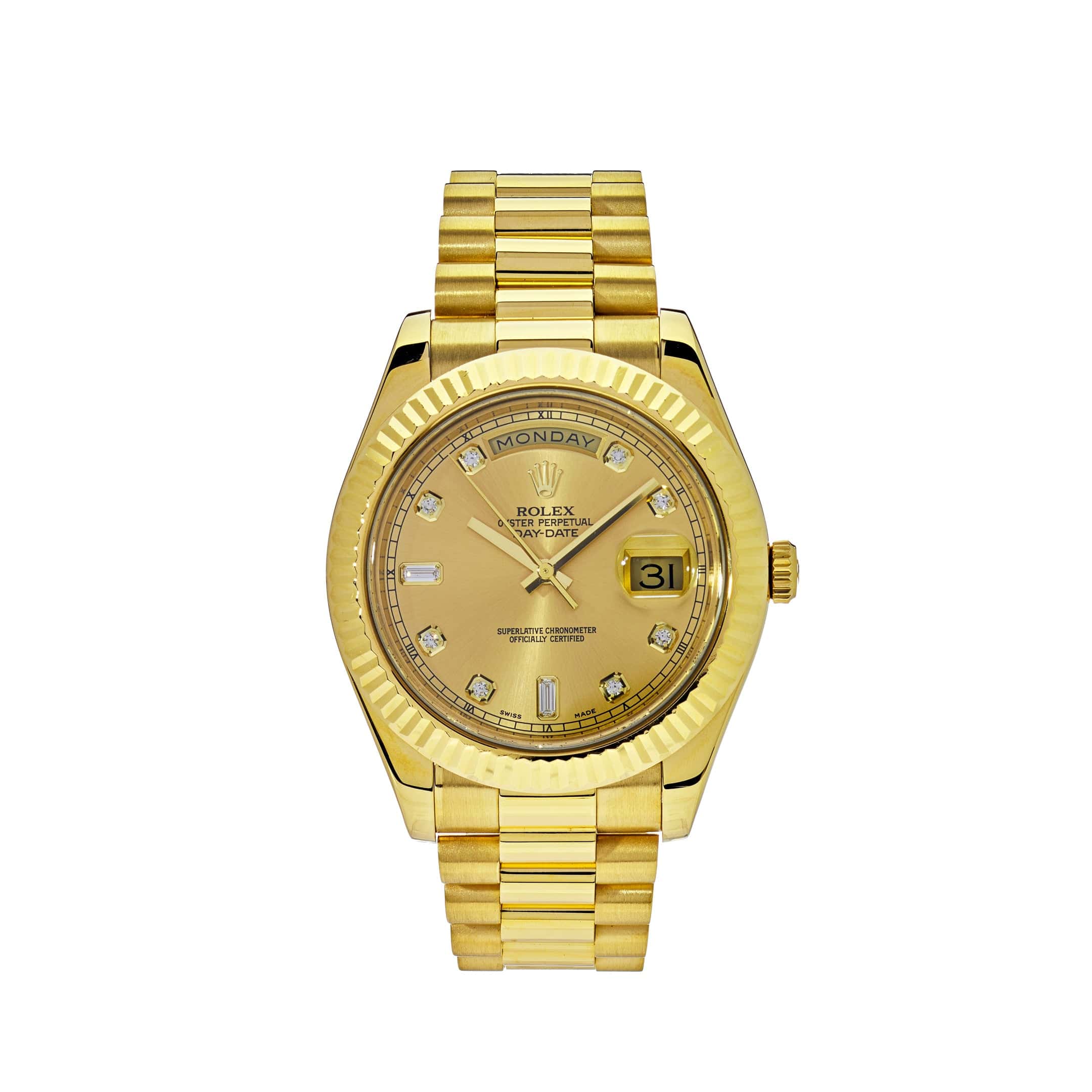 Rolex Day-Date 218238 Yellow Gold Champagne Diamond Dial – Mavani & Co