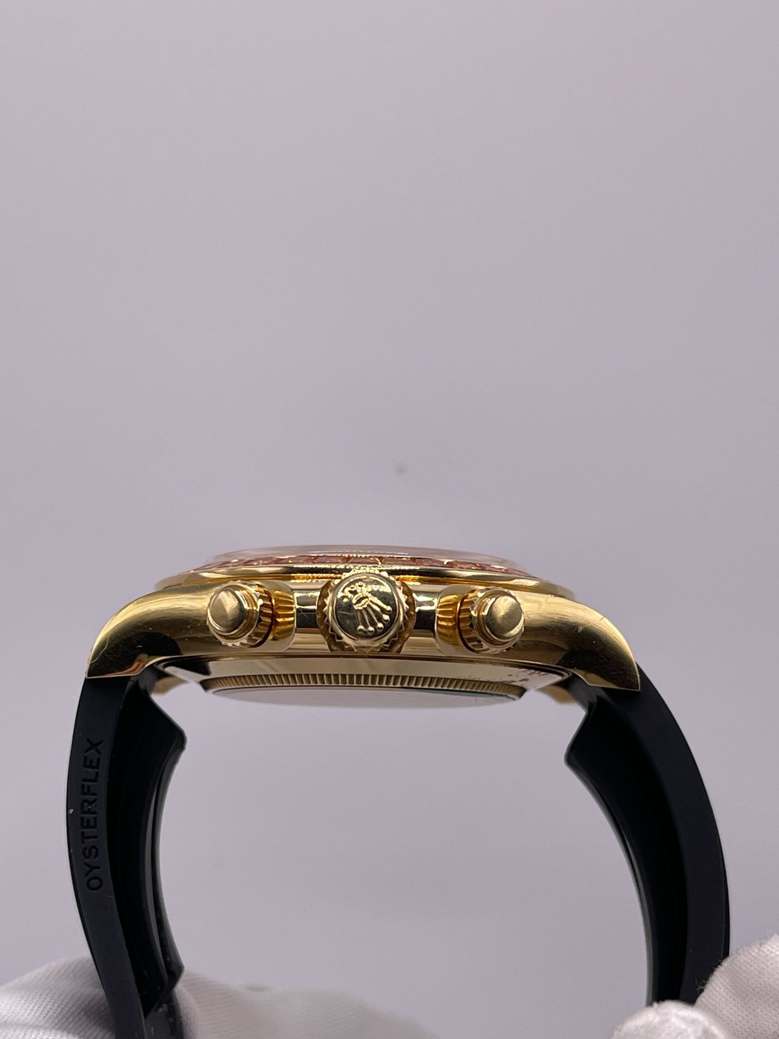 Rolex Daytona 116588SACO Yellow Gold Orange Sapphire Bezel Black