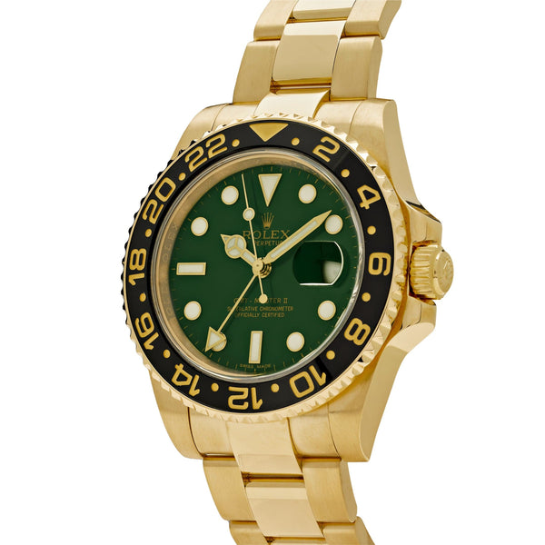 Rolex GMT-Master II 116718 Yellow Gold Green Dial Black Bezel