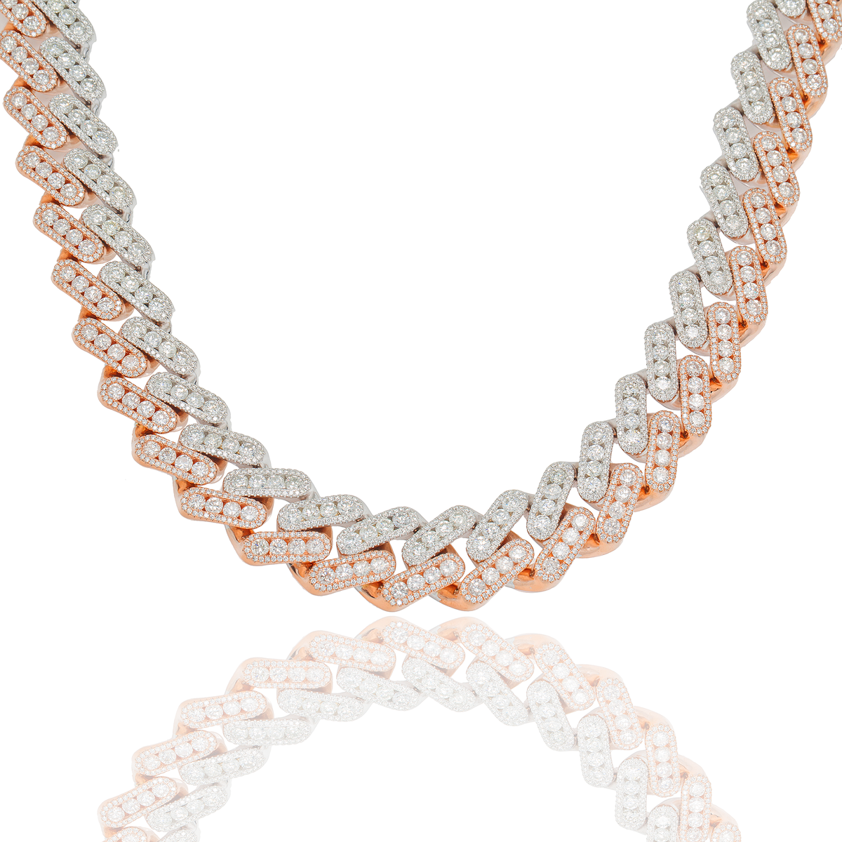 14k White & Rose Gold Diamond Cuban Link with Large Center Stones