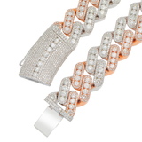 14k White & Rose Gold Diamond Cuban Link with Large Center Stones