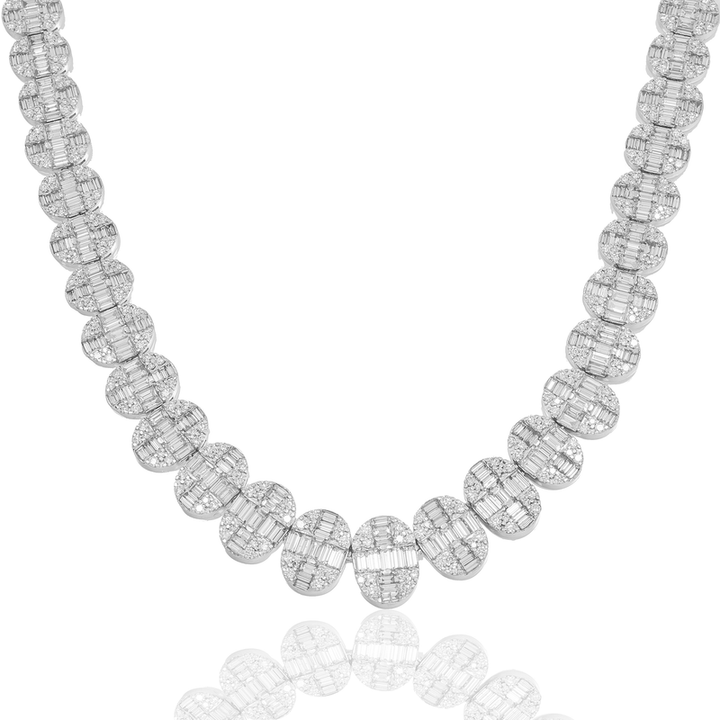 14k White Gold Graduated Baguette Oval Diamond Necklace